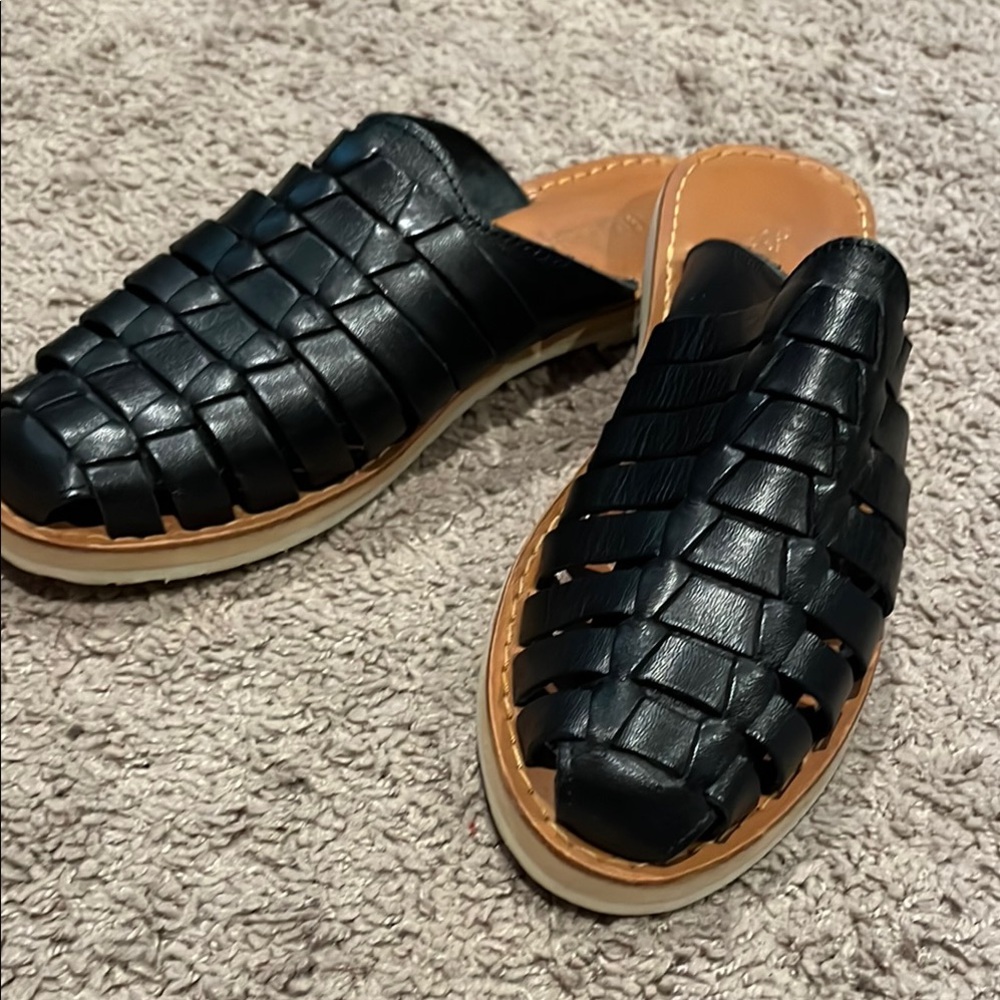 Black and Tan Woven Leather Sandals